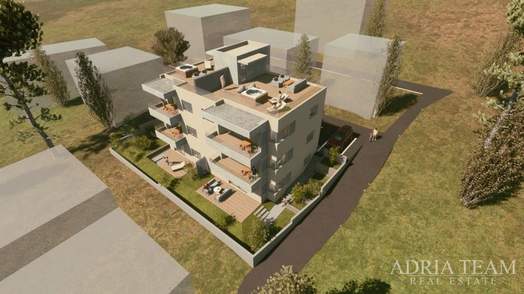 APARTMÁN A0 V BYTOVÉM DOMĚ V NOVOSTAVBĚ, KRÁSNÝ VÝHLED, 45m OD MOŘE - VINJERAC