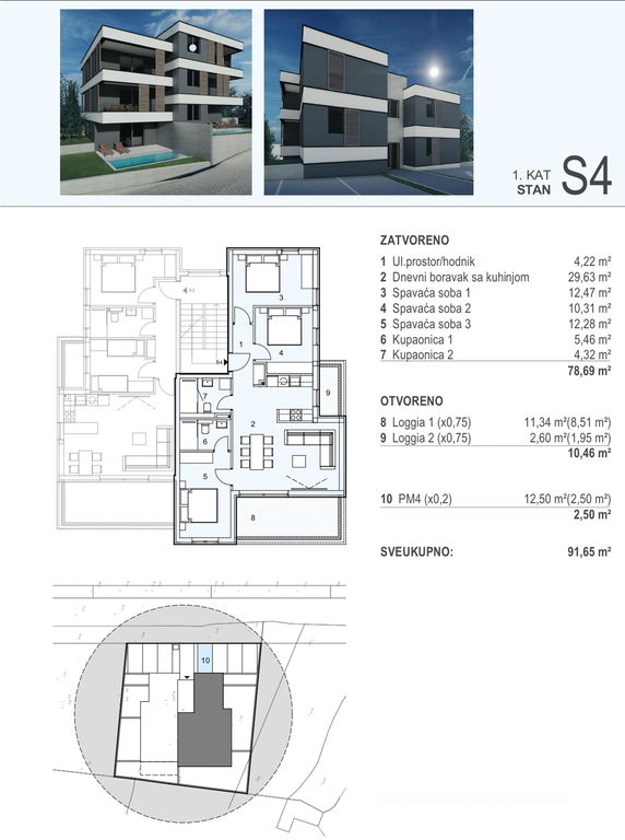 APARTMÁN S3, NOVOSTAVBA, 100m OD MORA A PLÁŽE - ŠIMUNI, PAG