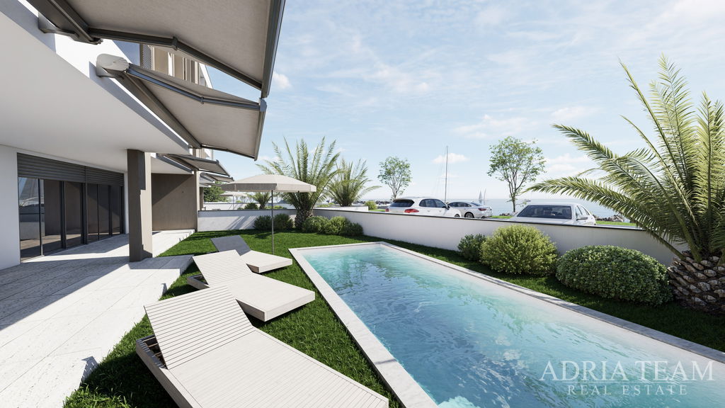 KRÁSNÝ APARTMÁN, NOVOSTAVBA, PRVNÍ ŘADA U MOŘE – ZATON