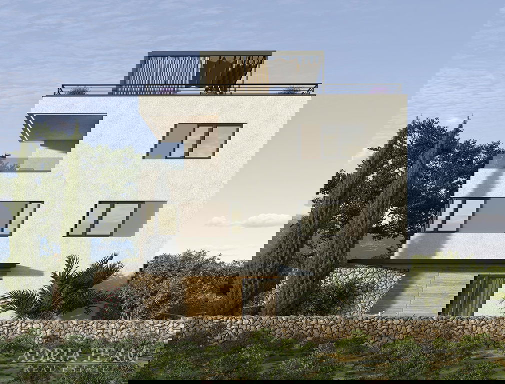 APARTMÁN S3 S BAZÉNEM, ZAHRADOU A STŘEŠNÍ TERASOU, NOVOSTAVBA, KRÁSNÝ VÝHLED - MANDRE, PAG