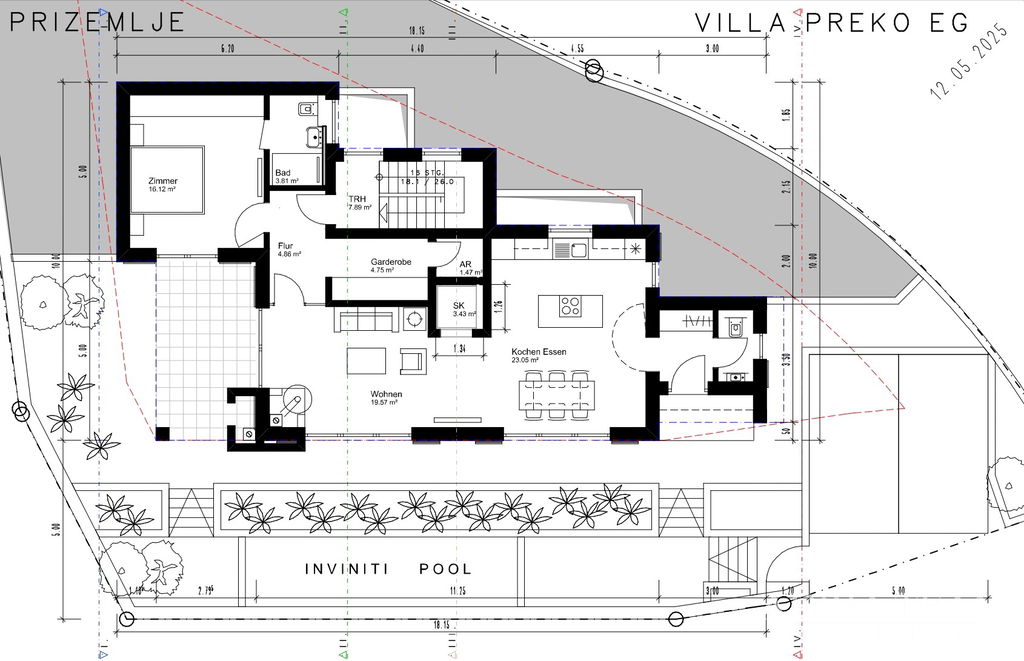 STAVEBNÍ POZEMEK S PROJEKTEM VILY S BAZÉNEM, VÝHLED NA MOŘE - PREKO, UGLJAN