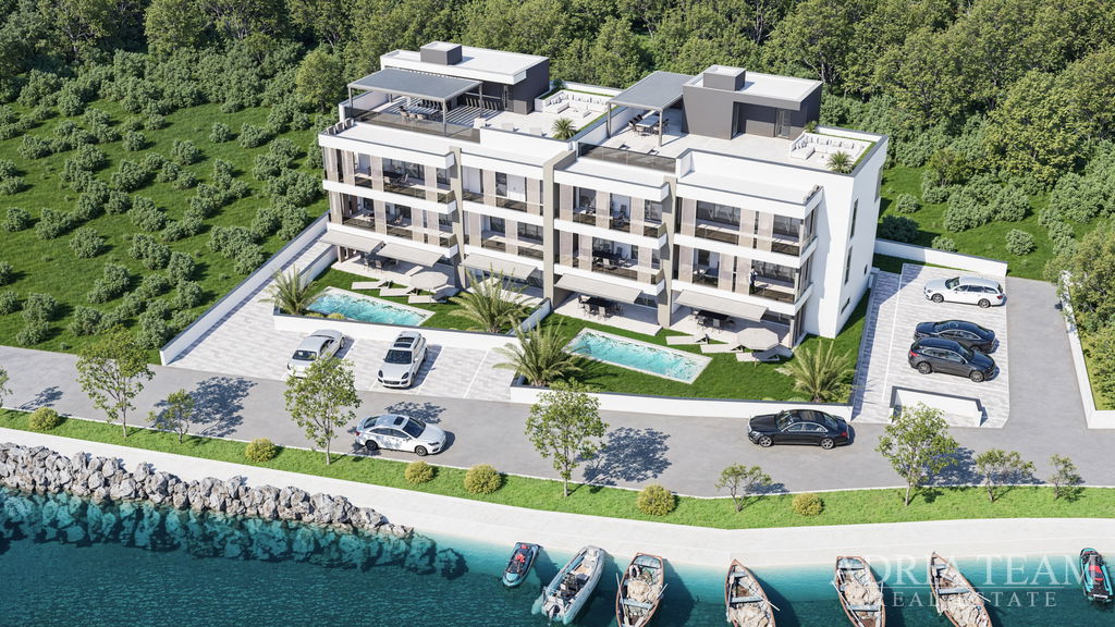 KRÁSNÝ APARTMÁN, NOVOSTAVBA, PRVNÍ ŘADA U MOŘE – ZATON, NIN