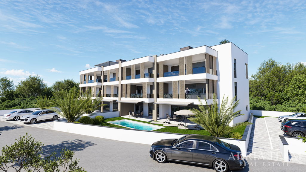 KRÁSNÝ APARTMÁN, NOVOSTAVBA, PRVNÍ ŘADA U MOŘE – ZATON, NIN